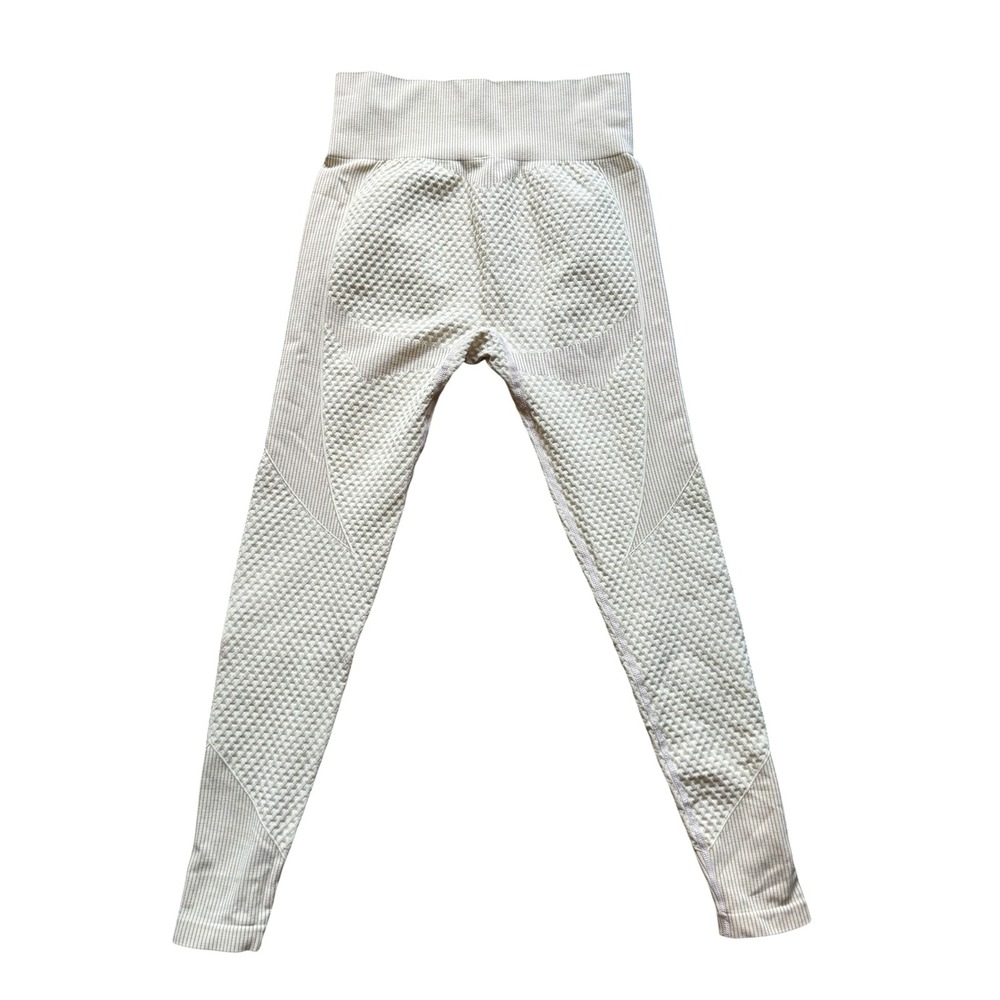 New‎ Mix Seamless High Waisted Textured Leggings Cream Beige Size M Honeycomb